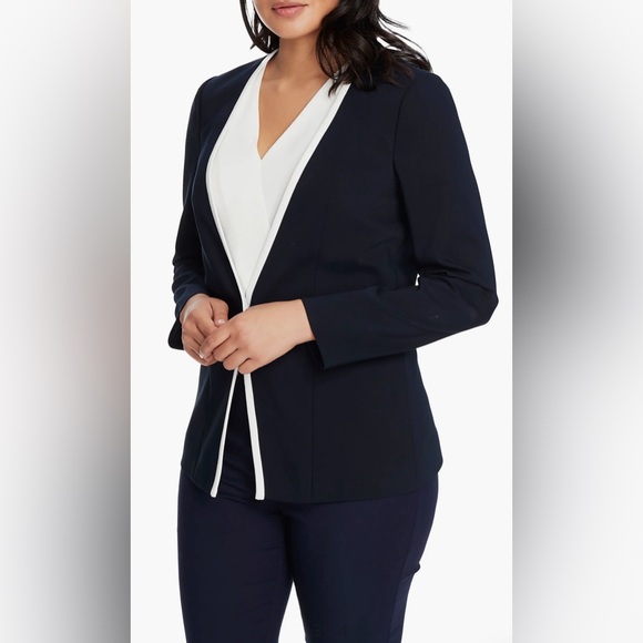 💙CHAUS New York M One-Button Trim Jacket Navy 🤍 - Picture 1 of 11